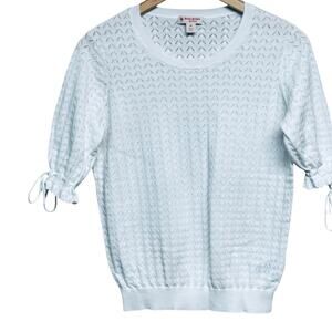 Brooks Brothers White Pointelle Short Sleeve Sweater Sz Medium Chevron Romantic